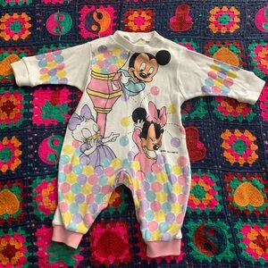 Vintage Disney Babies Mickey Mouse Minnie Mouse One Piece Romper